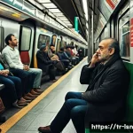 인내력 훈련을 위한 일상적 연습 - A serene urban scene depicting a middle-aged Turkish man sitting calmly inside a crowded Istanbul me...
