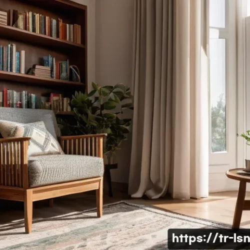 인내심을 기르는 독서 습관 - A cozy, quiet reading nook in a modern Turkish home, featuring soft natural lighting through a large...